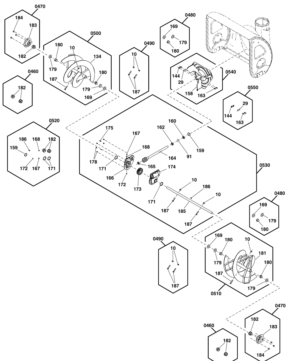 Auger Drive Group Diagram and Parts List for 1696610-00-1024LD 2016 Briggs and Stratton Snow Blower